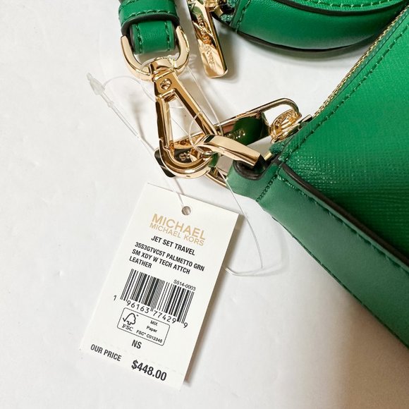 MICHAEL KORS JET SET TRAVEL SMALL CROSSBODY BAG WITH TECH PALMETTO GREEN - Picture 12 of 12